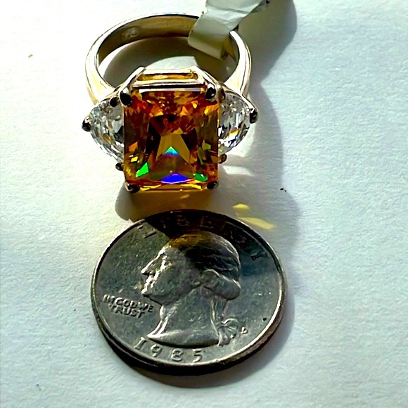 Bold Golden Yellow CZ 925 Sterling Silver Size 9 Large Cocktail Ring - Picture 8 of 8